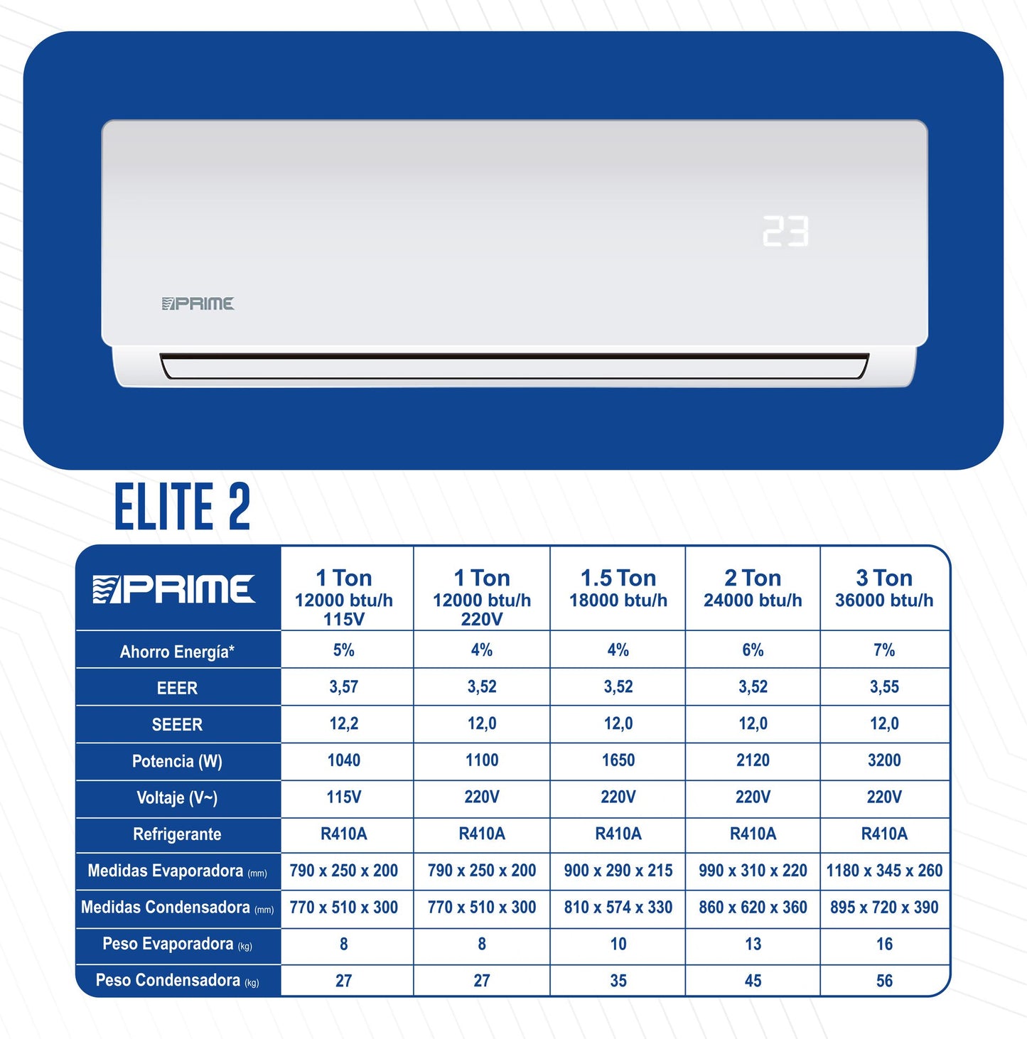 MINISPLIT PRIME 2 TON ELITE 2 SOLO FRÍO 220V ESTÁNDAR